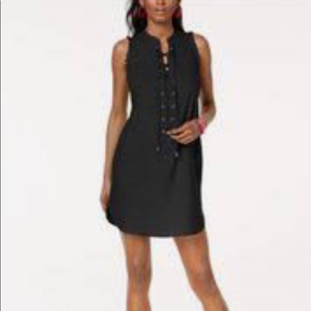Trina Turk Linen Blend Lace Up Fray Edge Dress